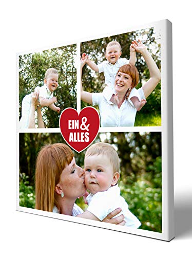 wandmotiv24 Leinwandbild 260 g/m ² - Foto-Collage mit 3 Fotos - Fotogeschenk für Familie - Geschenk mit Kinderfotos - Kunstdruck quadratisch 20x20cm (BxH) - EIN & Alles - M0042 von wandmotiv24