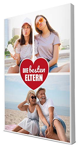 wandmotiv24 Leinwandbild 260 g/m ² - Foto-Collage mit 3 Fotos - Fotogeschenk für Mutter und Vater - Geschenk für Eltern - Kunstdruck Hochformat 40x60cm (BxH) - Die besten Eltern - M0030 von wandmotiv24