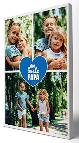 wandmotiv24 Leinwandbild 260 g/m ² - Foto-Collage mit 3 Fotos - Fotogeschenk - Geschenk für den Vater - Kunstdruck Hochformat 20x30cm (BxH) - der Beste Papa - M0016 von wandmotiv24