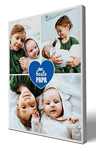 wandmotiv24 Leinwandbild 260 g/m ² - Foto-Collage mit 3 Fotos - Fotogeschenk - Geschenk für den Vater - Kunstdruck Hochformat 30x40cm (BxH) - der Beste Papa - M0016 von wandmotiv24