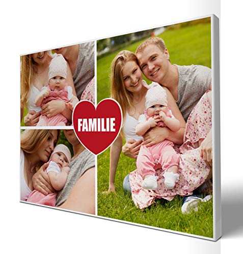 wandmotiv24 Leinwandbild 260 g/m ² - Foto-Collage mit 3 Fotos - Fotogeschenk für Familie - Geschenk mit Familienfotos - Kunstdruck querformat 80x60cm (BxH) - Familie - M0044 von wandmotiv24