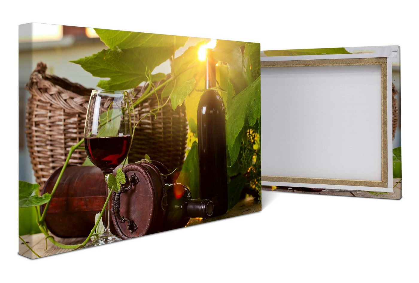 wandmotiv24 Leinwandbild Flasche und Glas mit Rotwein, Essen & Trinken (1 St), Wandbild, Wanddeko, Leinwandbilder in versch. Größen von wandmotiv24