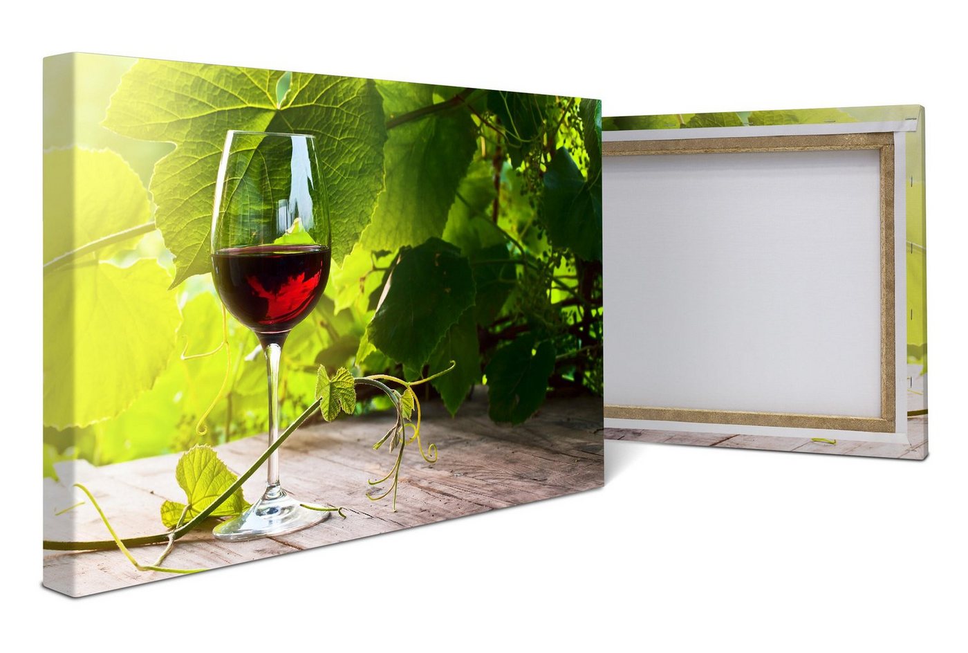wandmotiv24 Leinwandbild Glas mit Rotwein im Weinberg, Essen & Trinken (1 St), Wandbild, Wanddeko, Leinwandbilder in versch. Größen von wandmotiv24