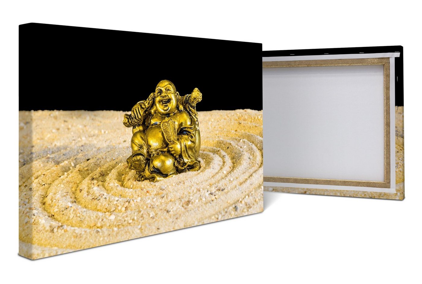 wandmotiv24 Leinwandbild Goldener Buddha im Zen-Kreis, Wellness (1 St), Wandbild, Wanddeko, Leinwandbilder in versch. Größen von wandmotiv24