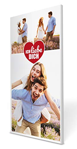 wandmotiv24 Leinwandbild 260 g/m ² - Foto-Collage mit 3 Fotos - Fotogeschenk Freund und Freundin zum Jahrestag - Kunstdruck Hochformat 20x40cm (BxH) - Ich Liebe Dich - M0026 von wandmotiv24