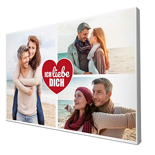 wandmotiv24 Leinwandbild 260 g/m ² - Foto-Collage mit 3 Fotos - Fotogeschenk Freund und Freundin zum Jahrestag - Kunstdruck querformat 60x40cm (BxH) - Ich Liebe Dich - M0026 von wandmotiv24
