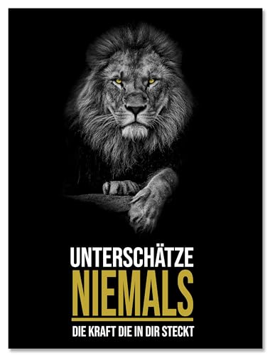 wandmotiv24 Leinwandbild Löwen, Hochformat, Unterschätze Niemals die Kraft M0189 von wandmotiv24