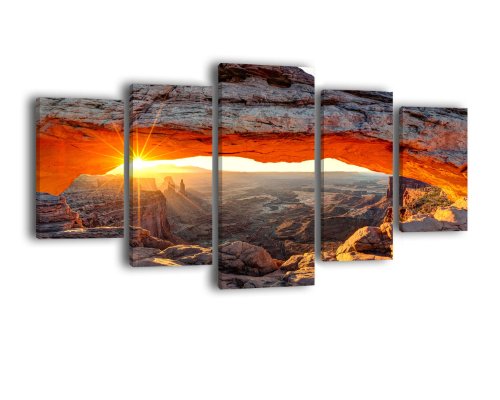 wandmotiv24 Leinwandbild Mesa Arch LW219 Wandbild, Bild auf Leinwand, 5 Teile, 210 x 100 cm, Kunstdruck Canvas, XXL Bilder, Keilrahmenbild, fertig aufgespannt, Bild, Holzrahmen, USA, Wüste, Utah von wandmotiv24