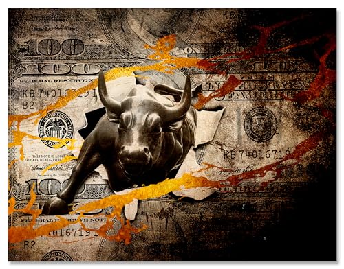 wandmotiv24 Leinwandbild Motivation, Querformat, Stier Geld M0129 von wandmotiv24