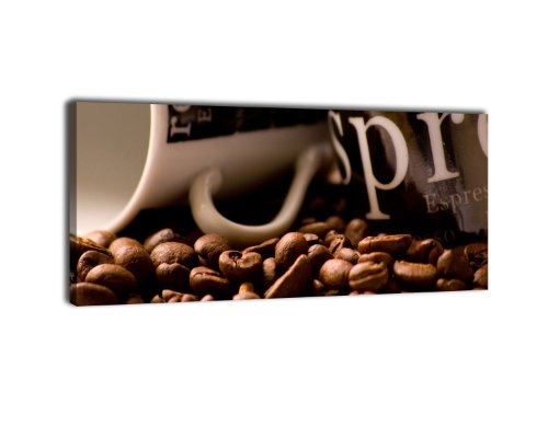 wandmotiv24 Leinwandbild Panorama Nr. 12 Kaffeebohnen 100x40cm, Keilrahmenbild, Bild auf Leinwand, Kunstdruck Kaffee Coffee Pause von wandmotiv24