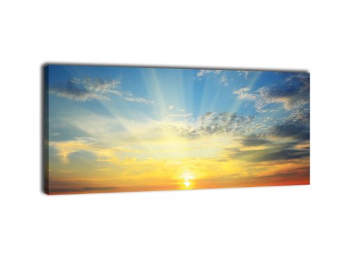wandmotiv24 Leinwandbild Panorama Nr. 227 Sonnenaufgang 100x40cm, Keilrahmenbild, Bild auf Leinwand, Sonne Morgen Wolken von wandmotiv24