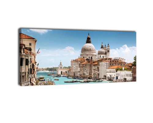 wandmotiv24 Leinwandbild Panorama Nr. 230 Basilica Santa Maria 100x40cm, Keilrahmenbild, Bild auf Leinwand, Venedig Italien Kanal von wandmotiv24