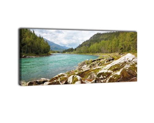 wandmotiv24 Leinwandbild Panorama Nr. 237 Altai Katun 100x40cm, Keilrahmenbild, Bild auf Leinwand, Russland Natur Landschaft von wandmotiv24