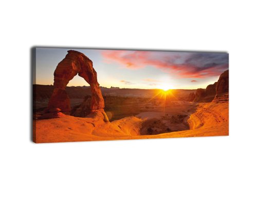 wandmotiv24 Leinwandbild Panorama Nr. 369 Delicate Arch 100x40cm, Keilrahmenbild, Bild auf Leinwand, Wüste Stein Strasse von wandmotiv24