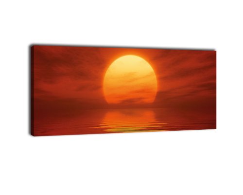 wandmotiv24 Leinwandbild Panorama Nr. 370 Sonnenuntergang Rot 100x40cm, Keilrahmenbild, Bild auf Leinwand, Meer Rot Sonnenuntergang von wandmotiv24