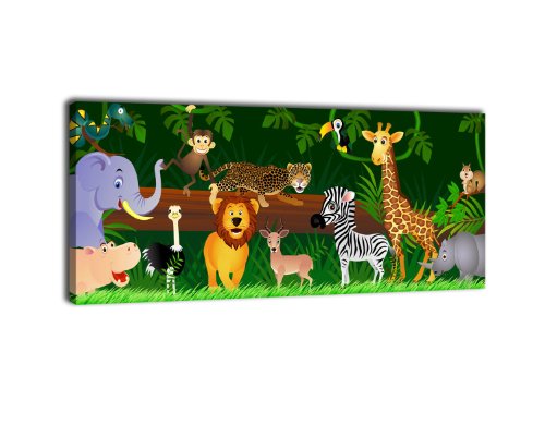 wandmotiv24 Leinwandbild Panorama Nr. 66 Animals 100x40cm, Bild auf Leinwand, Kunstdruck Kinder Tiere Dschungel von wandmotiv24