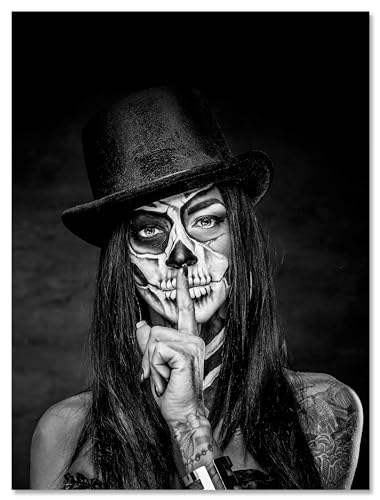 wandmotiv24 Leinwandbild Starke Frauen, Hochformat, Frau mit Totenkopf Makeup 2 M0149 von wandmotiv24