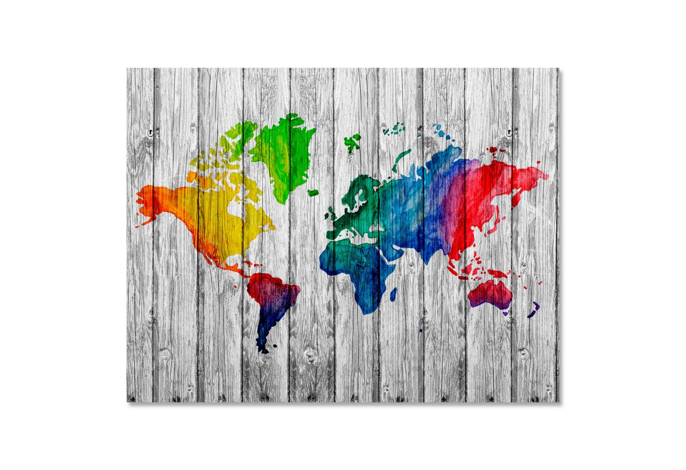 wandmotiv24 Leinwandbild Weltkarte, Querformat, bunte Landkarte, Metall, Weltkarten (1 St), Wandbild, Wanddeko, Leinwandbilder in versch. Größen von wandmotiv24