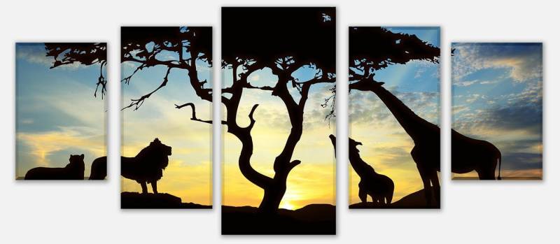 wandmotiv24 Mehrteilige Bilder Afrikanische Schatten, Tiere (Set, 5 St), Wandbild, Wanddeko, Leinwandbilder in versch. Größen von wandmotiv24