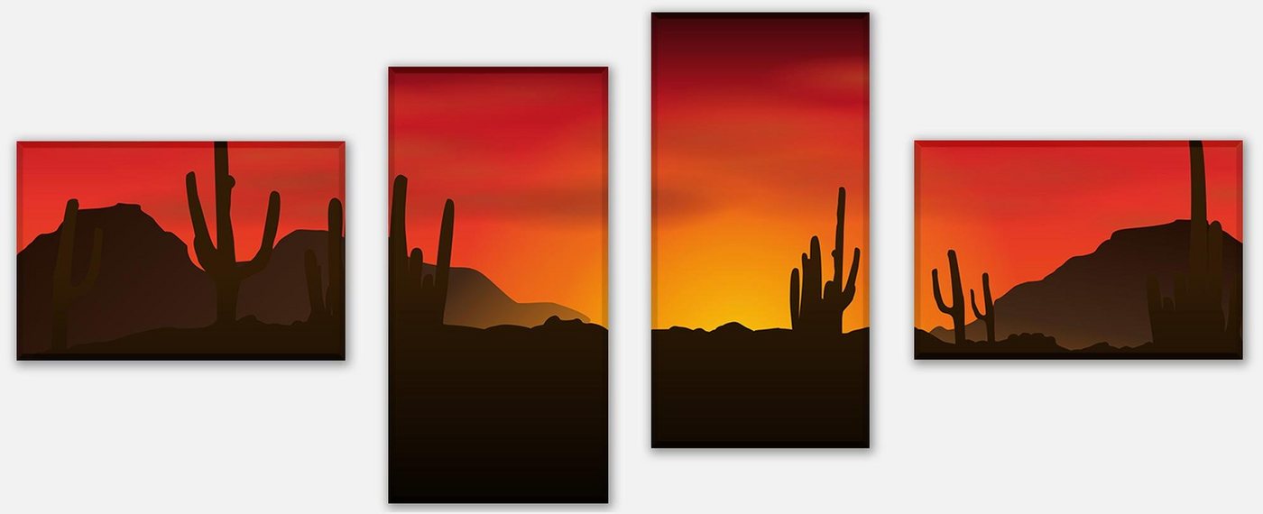 wandmotiv24 Mehrteilige Bilder Amerikanische Wüste Floral, Abstrakt (Set, 4 St), Wandbild, Wanddeko, Leinwandbilder in versch. Größen von wandmotiv24