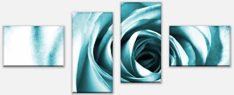 wandmotiv24 Mehrteilige Bilder Blaue Rose Blüte, Blumen und Pflanzen (Set, 4 St), Wandbild, Wanddeko, Leinwandbilder in versch. Größen von wandmotiv24