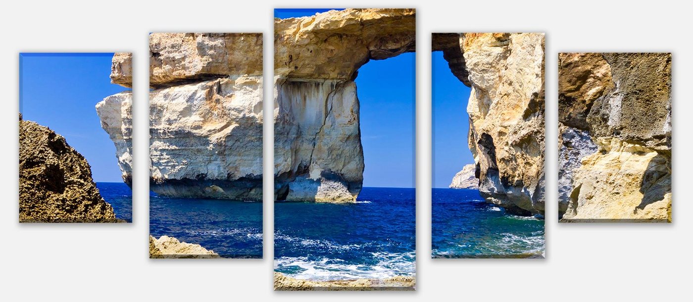 wandmotiv24 Mehrteilige Bilder Blaues Fenster Gozo, Landschaft (Set, 5 St), Wandbild, Wanddeko, Leinwandbilder in versch. Größen von wandmotiv24