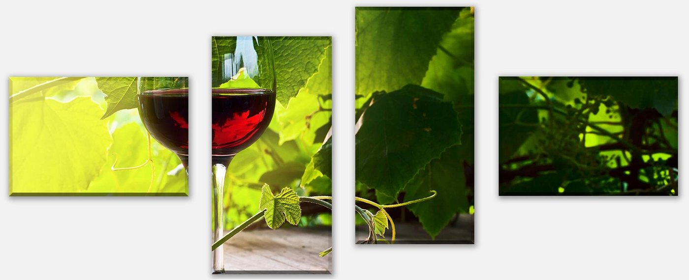 wandmotiv24 Mehrteilige Bilder Glas mit Rotwein im Weinberg, Essen & Trinken (Set, 4 St), Wandbild, Wanddeko, Leinwandbilder in versch. Größen von wandmotiv24