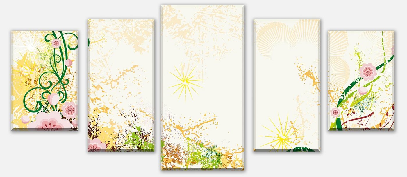 wandmotiv24 Mehrteilige Bilder Luca Floral, Abstrakt (Set, 5 St), Wandbild, Wanddeko, Leinwandbilder in versch. Größen von wandmotiv24