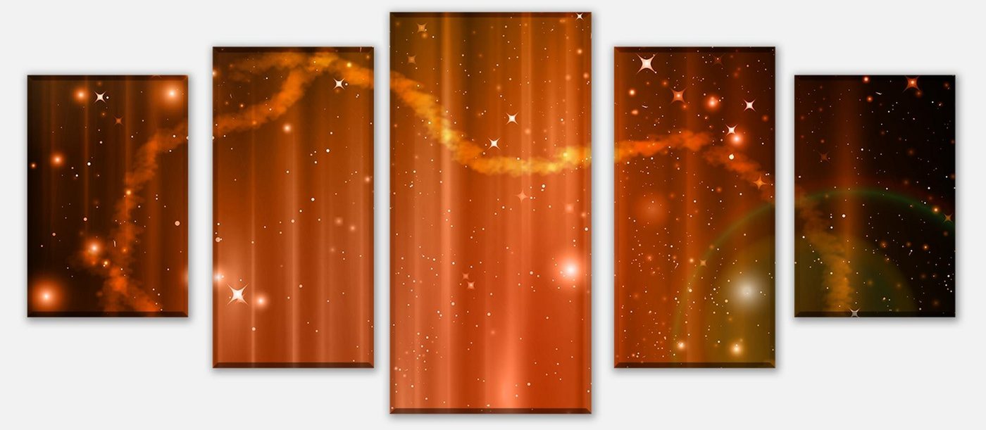 wandmotiv24 Mehrteilige Bilder Orangener Nebel, Weltall (Set, 5 St), Wandbild, Wanddeko, Leinwandbilder in versch. Größen von wandmotiv24