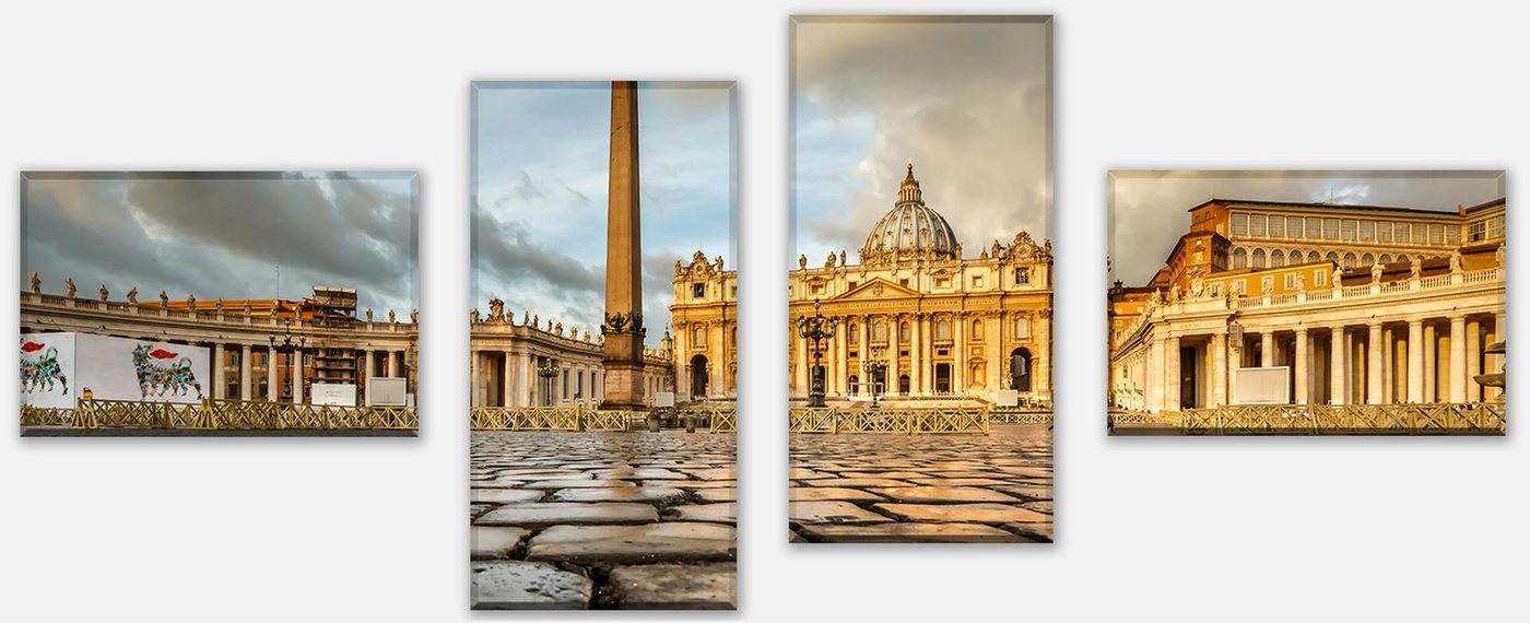 wandmotiv24 Mehrteilige Bilder Petersplatz, Vatikanstadt, Bauwerke (Set, 4 St), Wandbild, Wanddeko, Leinwandbilder in versch. Größen von wandmotiv24