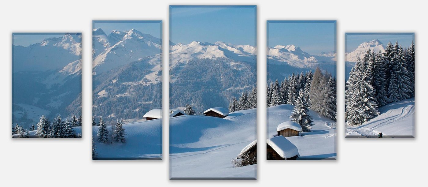 wandmotiv24 Mehrteilige Bilder Winterwanderung, Landschaft (Set, 5 St), Wandbild, Wanddeko, Leinwandbilder in versch. Größen von wandmotiv24
