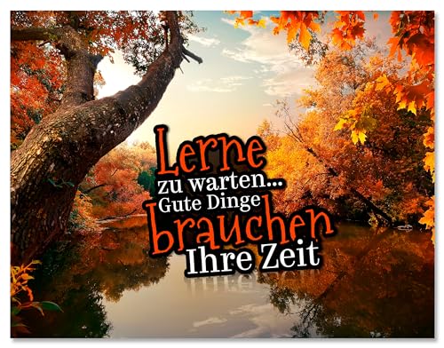 wandmotiv24 Leinwandbild Motivation, Querformat, Lerne zu warten, Gute Dinge, Wald, See M0437 von wandmotiv24