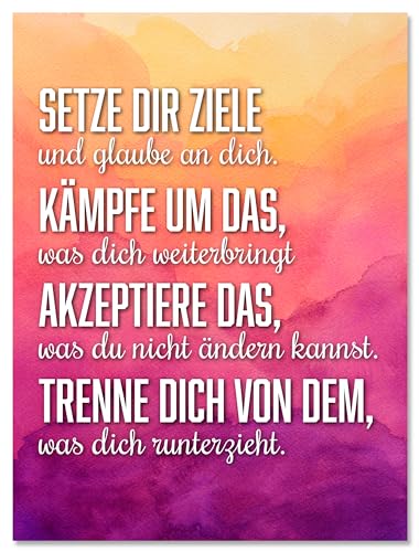 wandmotiv24 Leinwandbild Motivation, Hochformat, setze dir Ziele, Lila, Orange, Struktur M0438 von wandmotiv24