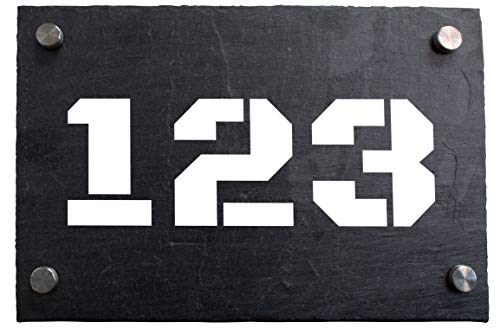 wandmotiv24 Personalisierte Hausnummer Hausnummernschild aus Naturstein Schiefer, auf Schiefertafel, mit individueller Beschriftung Hausnummer M0046 von wandmotiv24