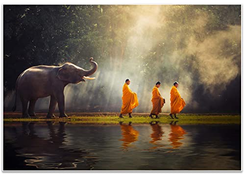 wandmotiv24 Poster als Wanddeko, Größe 100x70cm, Elefant, Teich, Mönch, Moderne Wanddeko, Wandbilder, Deko, Bild M0224 wandmotiv24 Poster als Wanddeko, Größe 100x70cm, Elefant, Teich, Mönch, Moderne Wanddeko, Wandbilder, Deko, Bild M0224 von wandmotiv24