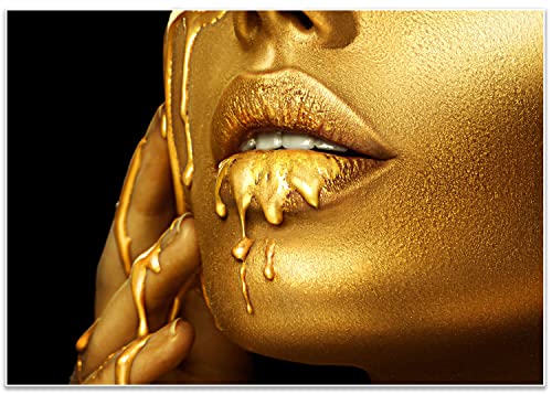 wandmotiv24 Poster als Wanddeko, Größe 100x70cm, Gold Collection, Frau in Gold, Lippen, goldene Farbe, Moderne Wanddeko, Wandbilder, Deko, Bild M0075 von wandmotiv24