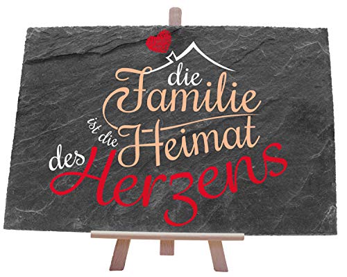 wandmotiv24 Schieferplatte für die Familie, 30 x 20 cm, die Heimat des Herzens, Rot, Geschenke für Mama, Papa, Oma, Opa, Family, Geschenk-Idee, Schiefer-Tafel, Dekoration Wohnung Modern, Deko M0069 von wandmotiv24