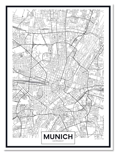 wandmotiv24 Leinwandbild Stadt Karte, Hochformat, München, Deutschland, Munich, Plan, Straßen M0456 von wandmotiv24