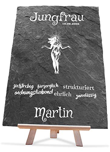 wandmotiv24 Sternzeichen Jungfrau auf Schiefer, 20x30cm,personalisiert mit Namen und Datum, Charaktereigenschaften, Sternbild, Geburtstagsgeschenk, Geschenke zur Geburt, Geburtstag, Jahrestag M0028 von wandmotiv24