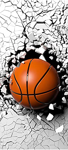 wandmotiv24 Türtapete Basketball durch Wand, 3D, Sport, Ball 70 x 200cm (B x H) - Dekorfolie selbstklebend Sticker für Türen, Türfolie, Aufkleber, M1201 von wandmotiv24