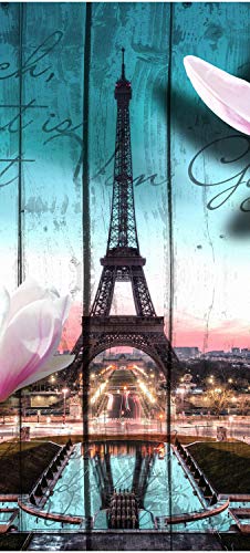 wandmotiv24 Türtapete Holz Blüten Paris Eiffelturm 90 x 200cm (B x H) - Dekorfolie selbstklebend Sticker für Türen, Türfolie, Aufkleber, M0543 von wandmotiv24
