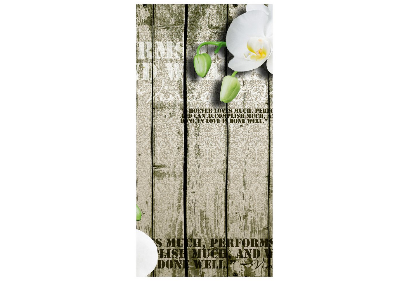 wandmotiv24 Türtapete Holz Zaun weiße Orchidee, glatt, Fototapete, Wandtapete, Motivtapete, matt, selbstklebende Dekorfolie von wandmotiv24