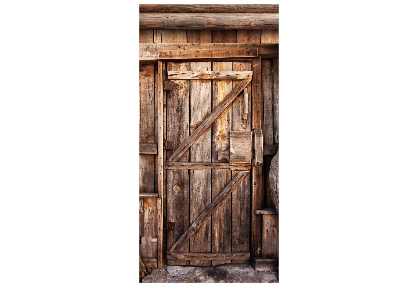 wandmotiv24 Türtapete Holztür, Holz Haus, Scheune, Schloss, strukturiert, Fototapete, Wandtapete, Motivtapete, matt, selbstklebende Vinyltapete von wandmotiv24