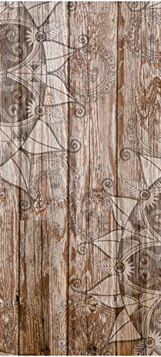 wandmotiv24 Türtapete Holzwand mit Mandalas 100 x 200cm (B x H) - selbstklebend Vlies 150g Sticker für Türen, Türfolie, Aufkleber, M0722 von wandmotiv24