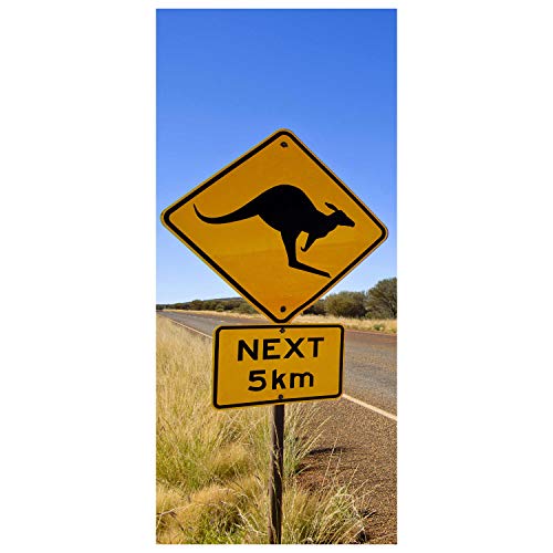 wandmotiv24 Türtapete Känguruschild TT314 90x200cm Tapete Australien Landschaft Strasse von wandmotiv24