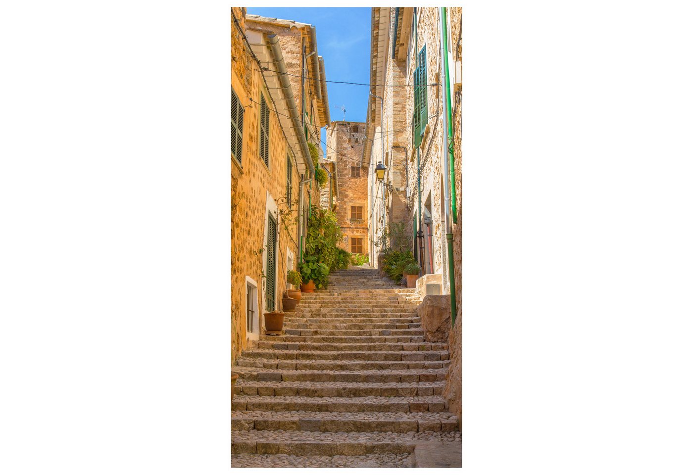 wandmotiv24 Türtapete Mediterrane Treppe, Sommer, Sonne, glatt, Fototapete, Wandtapete, Motivtapete, matt, selbstklebende Vliestapete von wandmotiv24