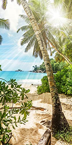 wandmotiv24 Türtapete Palme am Strand, Meer, Sonne, Insel 100 x 200cm (B x H) - Dekorfolie selbstklebend Sticker für Türen, Türfolie, Aufkleber, M1349 von wandmotiv24