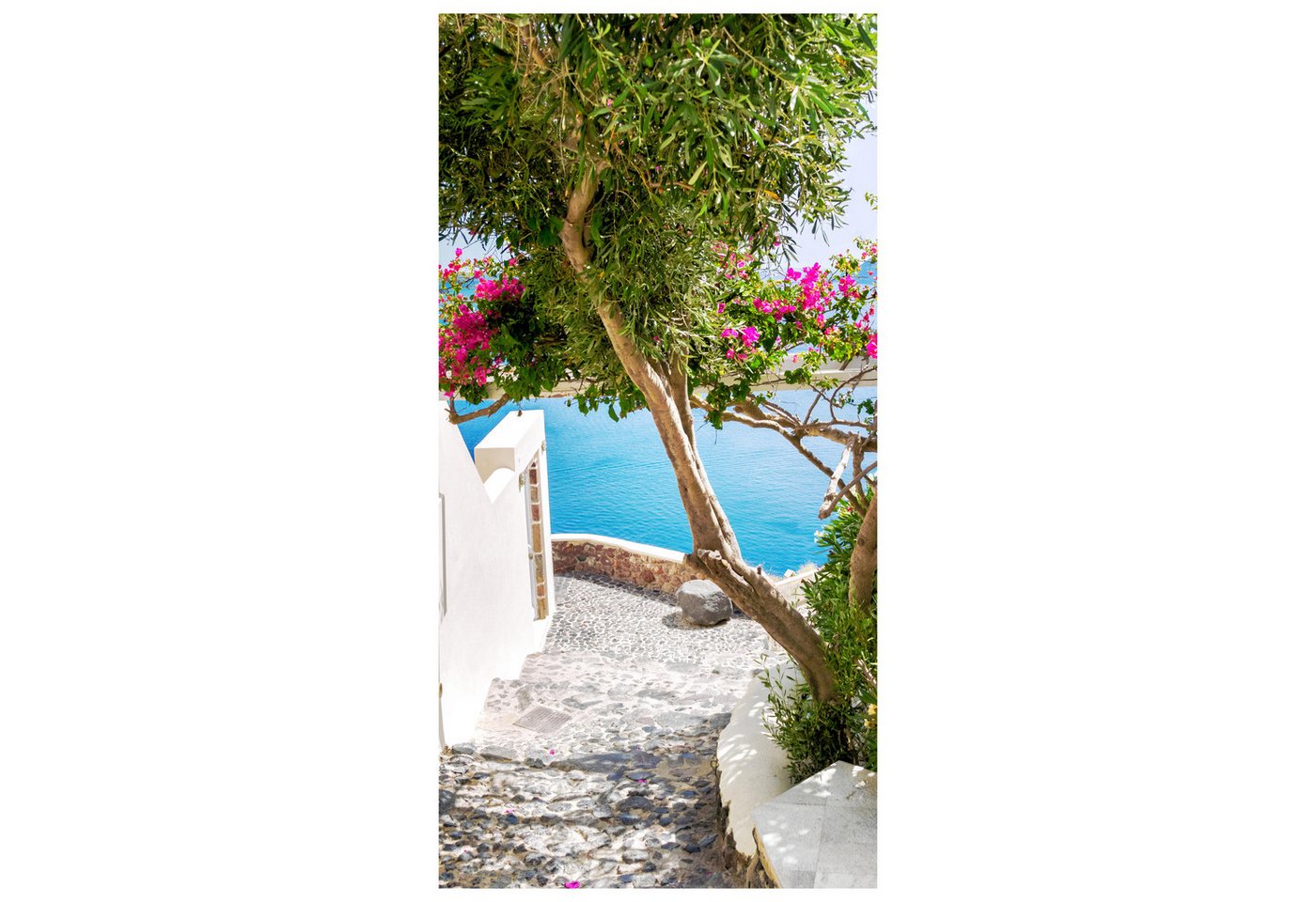wandmotiv24 Türtapete Treppe mit Blick aufs Meer, Mediterran, glatt, Fototapete, Wandtapete, Motivtapete, matt, selbstklebende Vliestapete von wandmotiv24