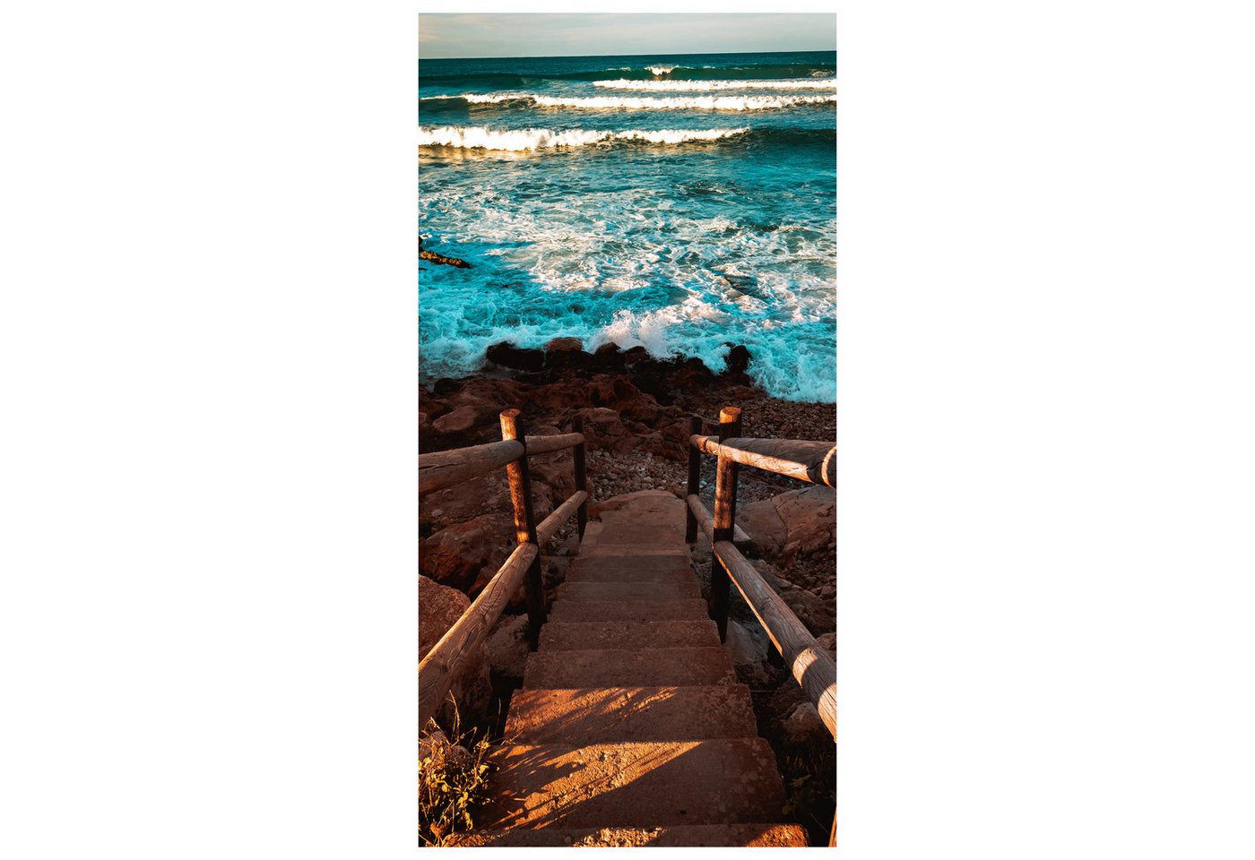 wandmotiv24 Türtapete Treppe zum Strand, Meer, Wellen, Wasser, glatt, Fototapete, Wandtapete, Motivtapete, matt, selbstklebende Vliestapete von wandmotiv24