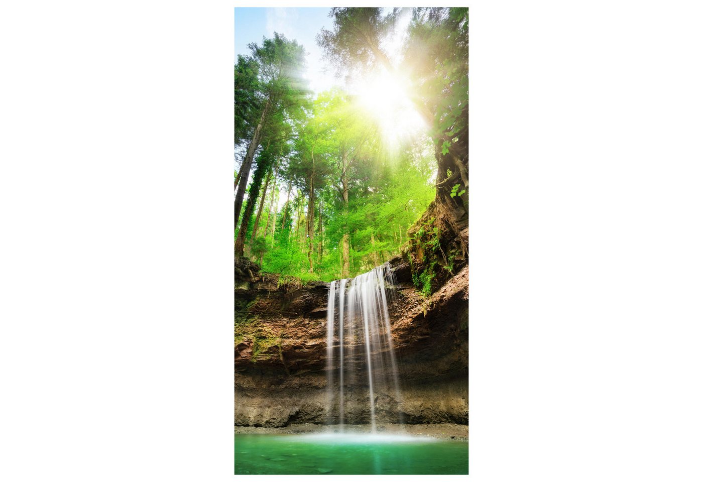 wandmotiv24 Türtapete Wasserfall im Wald, Sonne, Wasser, Natur, glatt, Fototapete, Wandtapete, Motivtapete, matt, selbstklebende Vliestapete von wandmotiv24